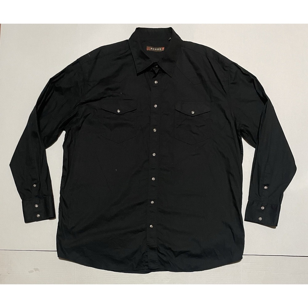 Roper Long Sleeve Pearl Snap Shirt Mens‎ Size 2XL Black Blue Cotton
